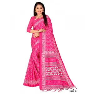 Women's Soft Pure Cotton Printed Saree With Unstitched Blouse 5.5Mtr (Pink)