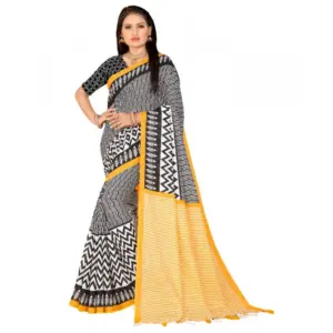 Women's Soft Pure Cotton Printed Saree With Unstitched Blouse 5.5Mtr (Multicolor)