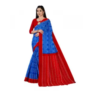 Women's Soft Pure Cotton Printed Saree With Unstitched Blouse 5.5Mtr (Blue)