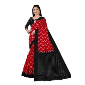 Women's Soft Pure Cotton Printed Saree With Unstitched Blouse 5.5Mtr (Red)