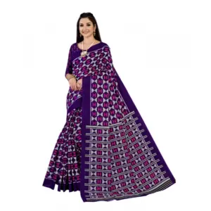 Women's Soft Pure Cotton Printed Saree With Unstitched Blouse 5.5Mtr (Purple)