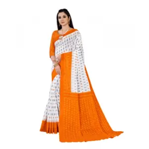 Women's Soft Pure Cotton Printed Saree With Unstitched Blouse 5.5Mtr (Orange)