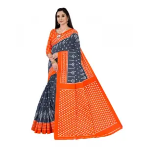Women's Soft Pure Cotton Printed Saree With Unstitched Blouse 5.5Mtr (Grey)