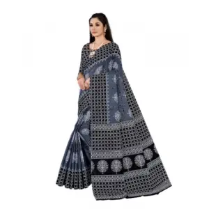 Women's Soft Pure Cotton Printed Saree With Unstitched Blouse 5.5Mtr (Multicolor)
