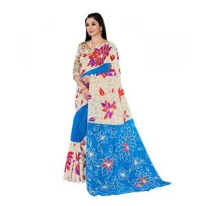 Women's Soft Pure Cotton Printed Saree With Unstitched Blouse 5.5Mtr (Multicolor)