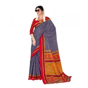 Women's Soft Pure Cotton Printed Saree With Unstitched Blouse 5.5Mtr (Grey)
