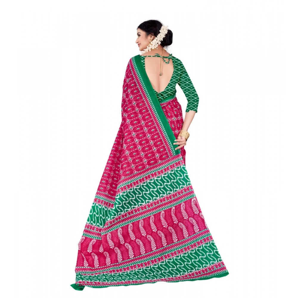 Women's Soft Pure Cotton Printed Saree With Unstitched Blouse 5.5Mtr (Pink) - Image 3