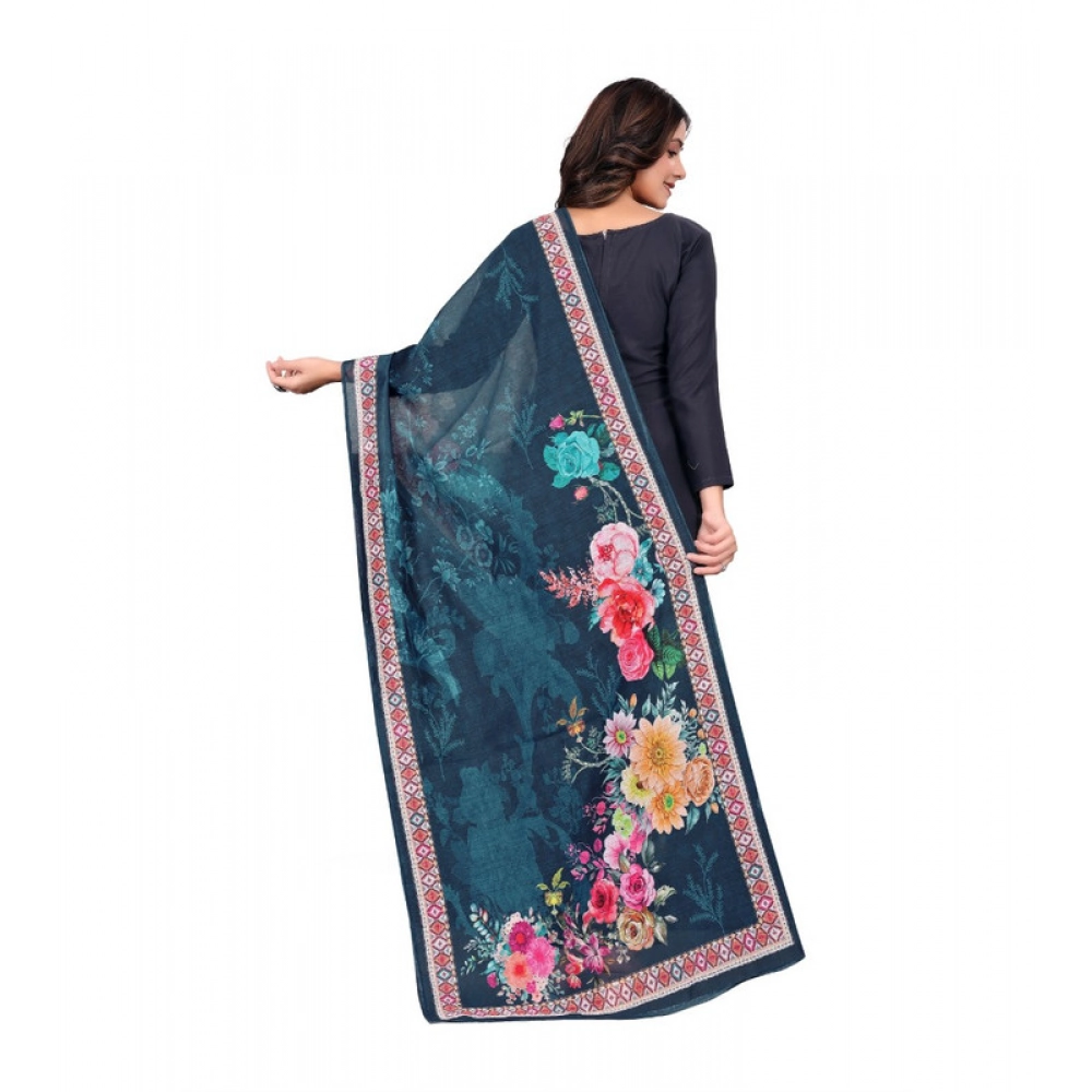 Women's chanderi silk Printed Dupatta (Navy Blue, Length: 2 Mtr) - Image 5