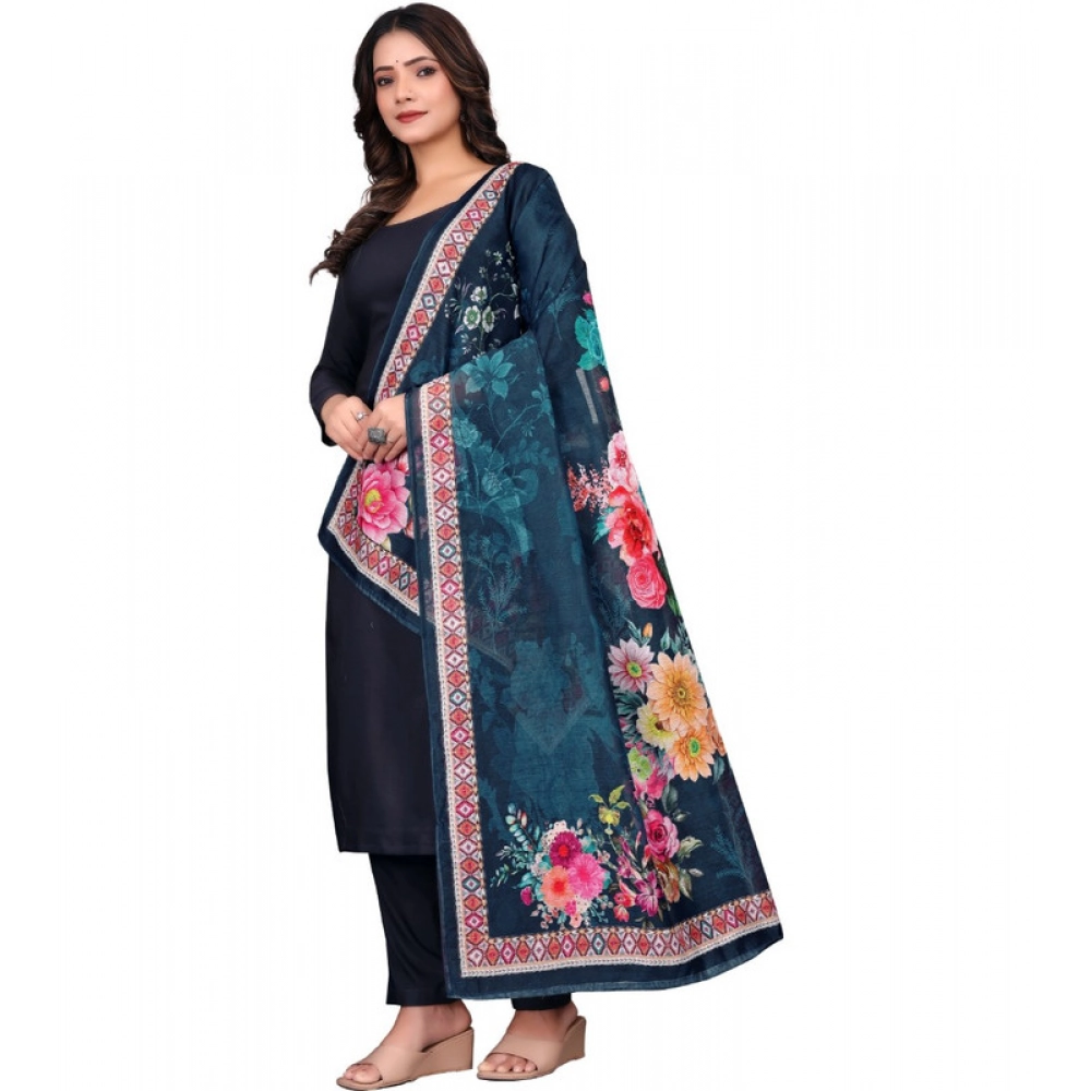 Women's chanderi silk Printed Dupatta (Navy Blue, Length: 2 Mtr) - Image 4