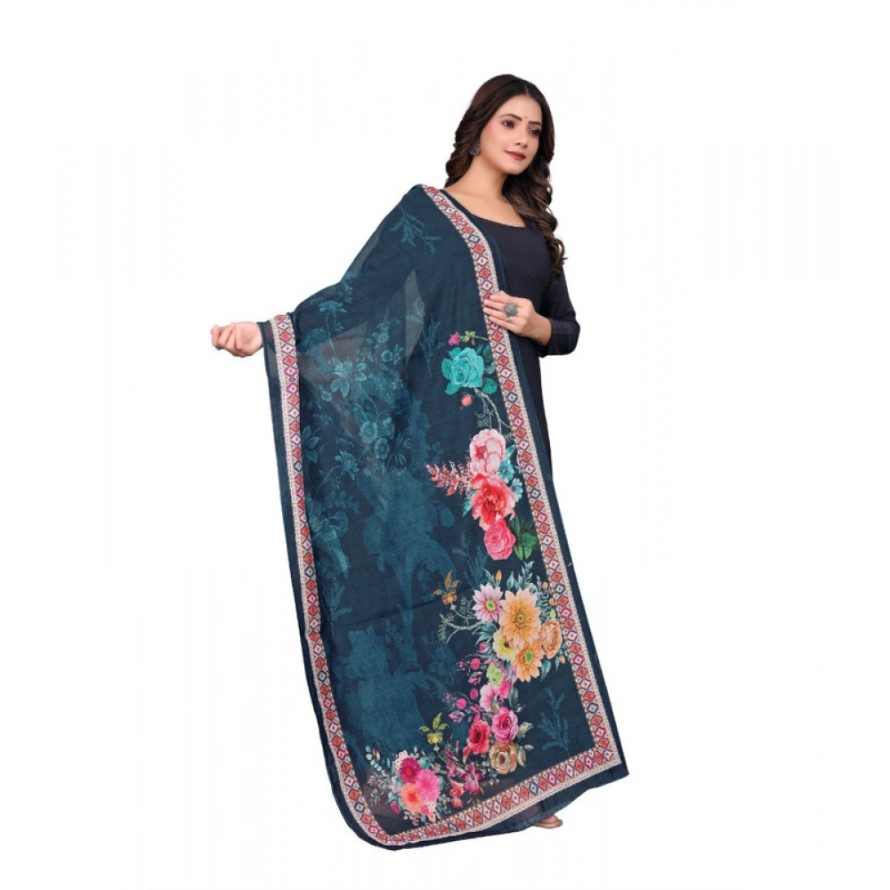 Women's chanderi silk Printed Dupatta (Navy Blue, Length: 2 Mtr) - Image 3