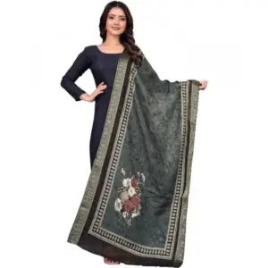 Women's chanderi silk  Printed Dupatta (Black, Length: 2 Mtr)