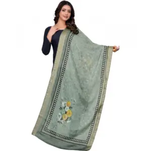 Women's chanderi silk Printed Dupatta (Green, Length: 2 Mtr)