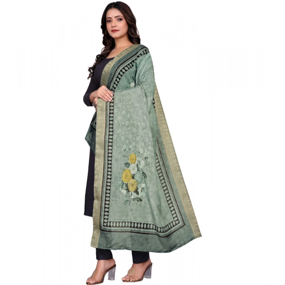 Women's chanderi silk Printed Dupatta (Green, Length: 2 Mtr) - Image 4