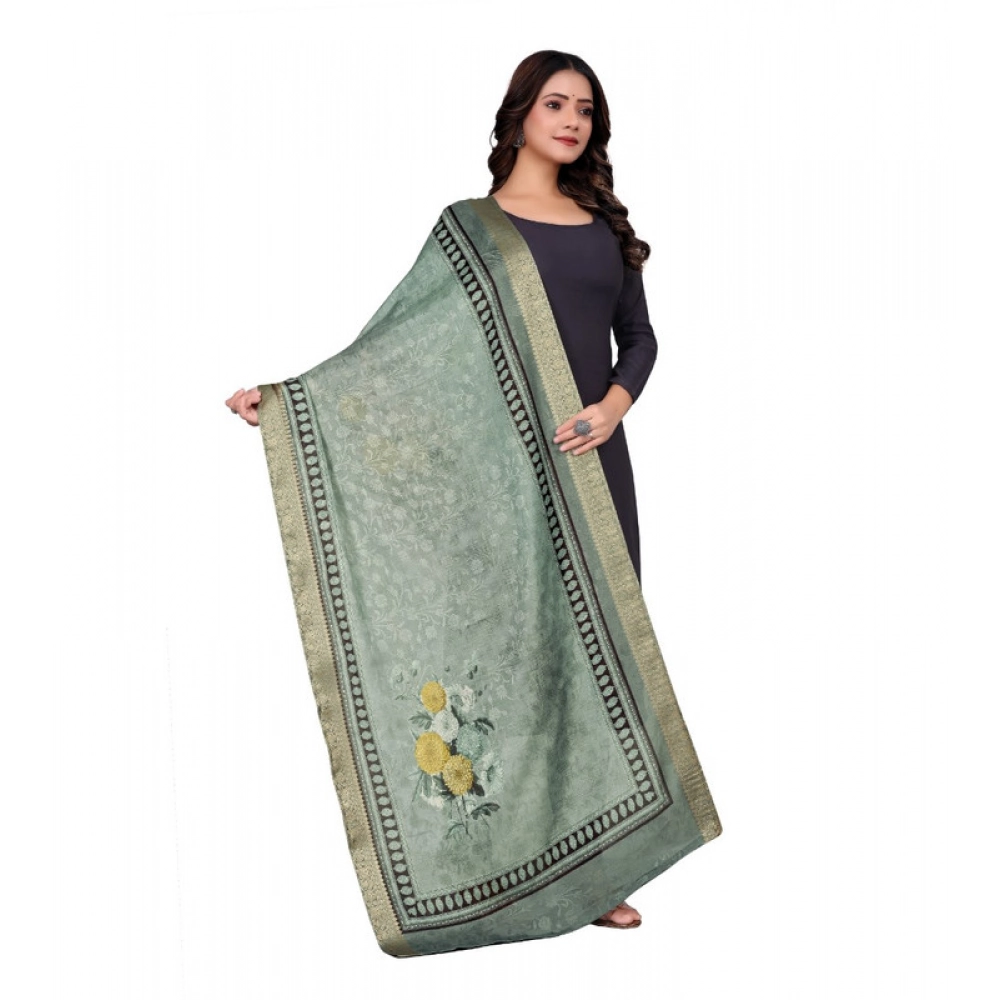 Women's chanderi silk Printed Dupatta (Green, Length: 2 Mtr) - Image 3