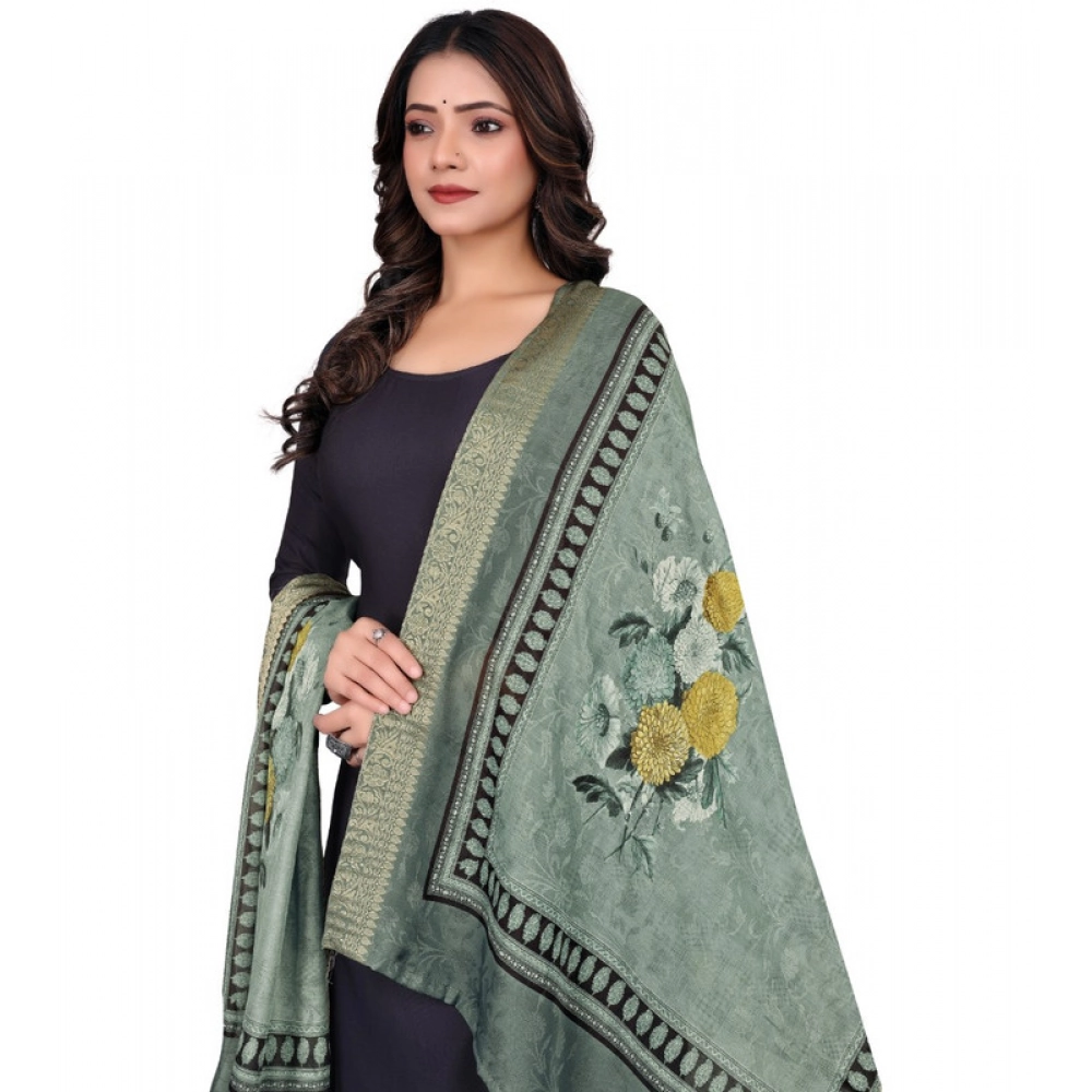 Women's chanderi silk Printed Dupatta (Green, Length: 2 Mtr) - Image 2