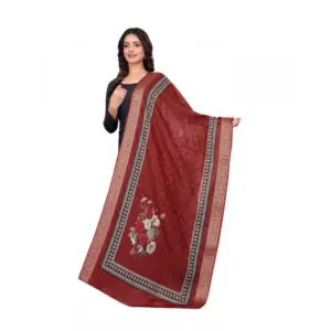 Women's chanderi silk Printed Dupatta (Maroon, Length: 2 Mtr)