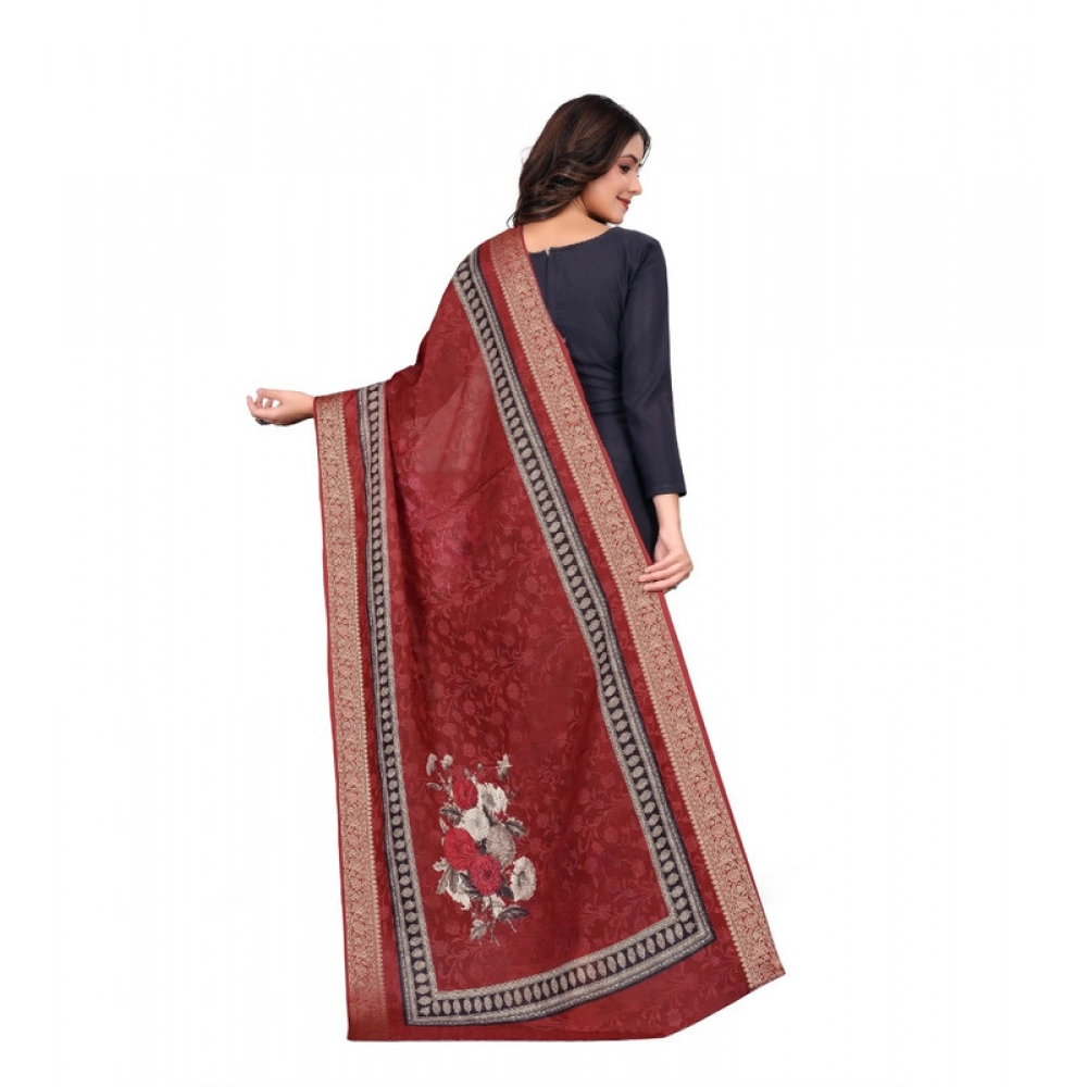 Women's chanderi silk Printed Dupatta (Maroon, Length: 2 Mtr) - Image 5