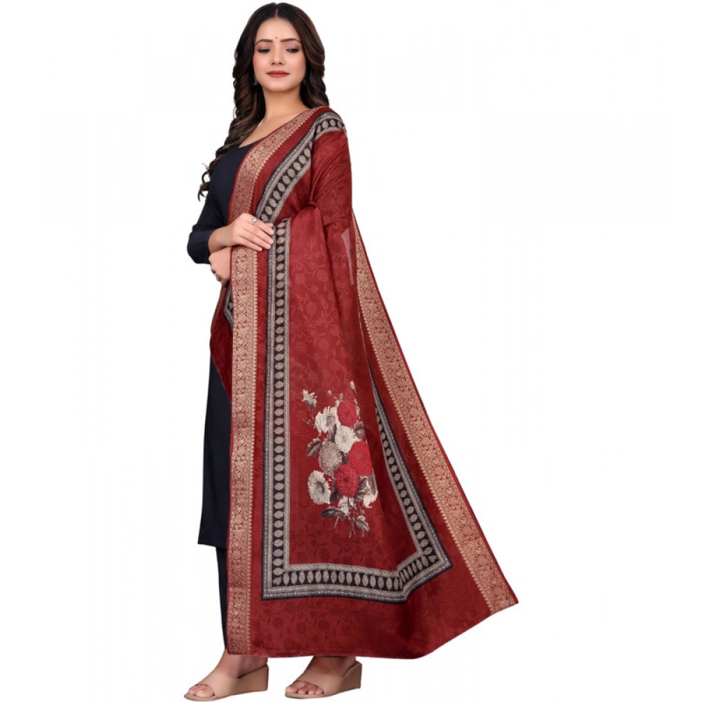 Women's chanderi silk Printed Dupatta (Maroon, Length: 2 Mtr) - Image 4