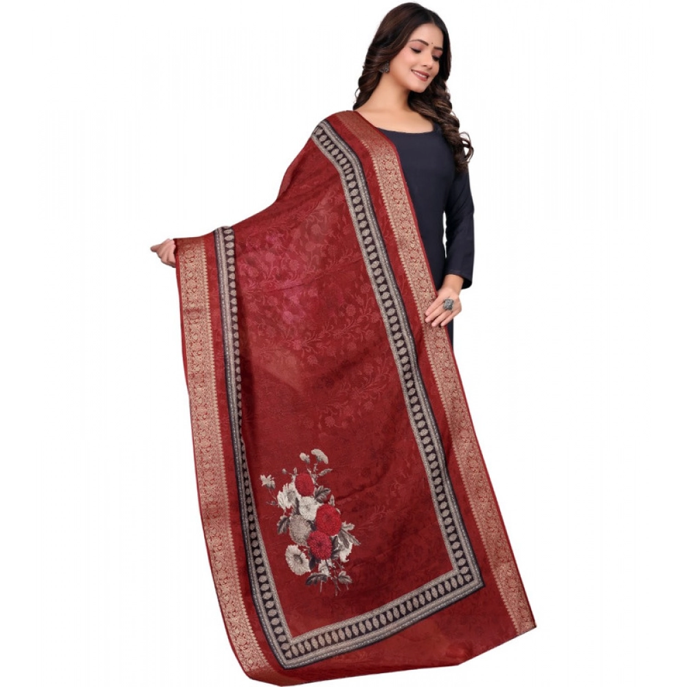 Women's chanderi silk Printed Dupatta (Maroon, Length: 2 Mtr) - Image 3