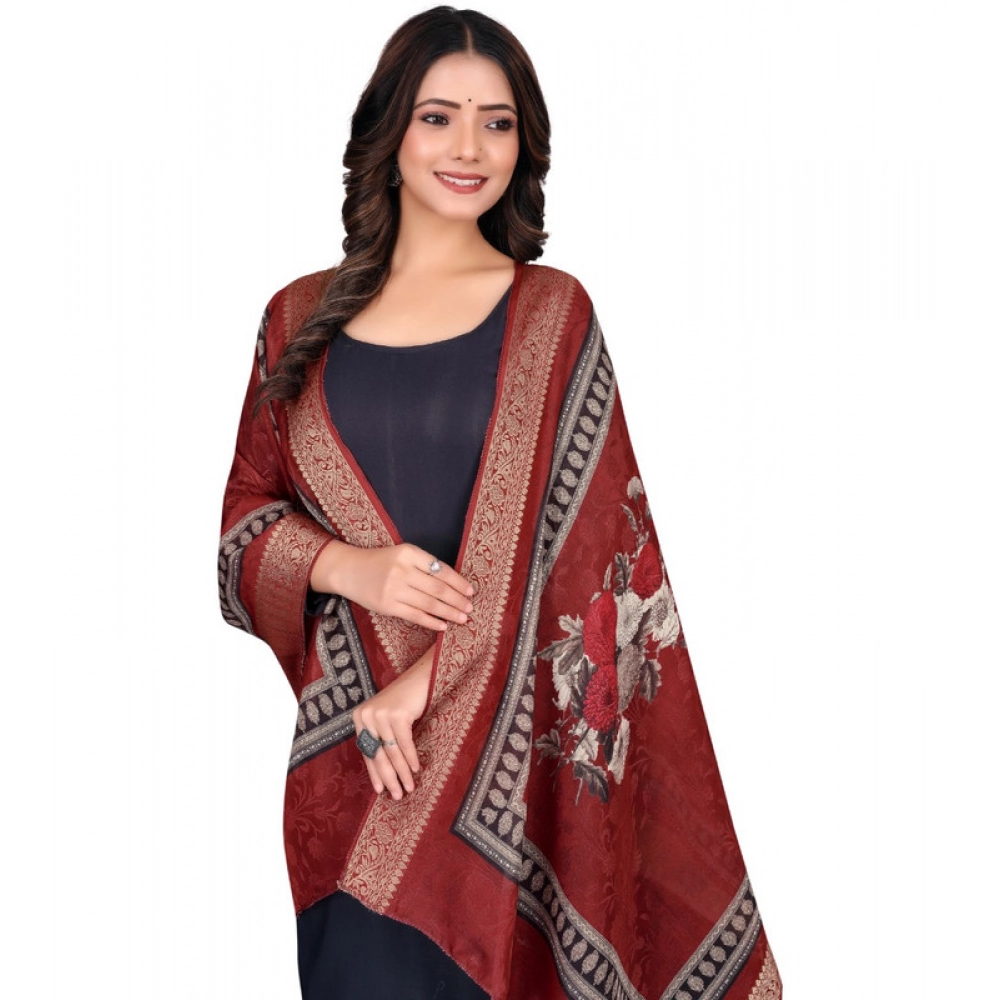 Women's chanderi silk Printed Dupatta (Maroon, Length: 2 Mtr) - Image 2