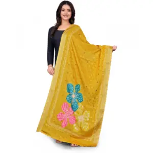 Women's chanderi silk Printed Dupatta (Yellow, Length: 2 Mtr)