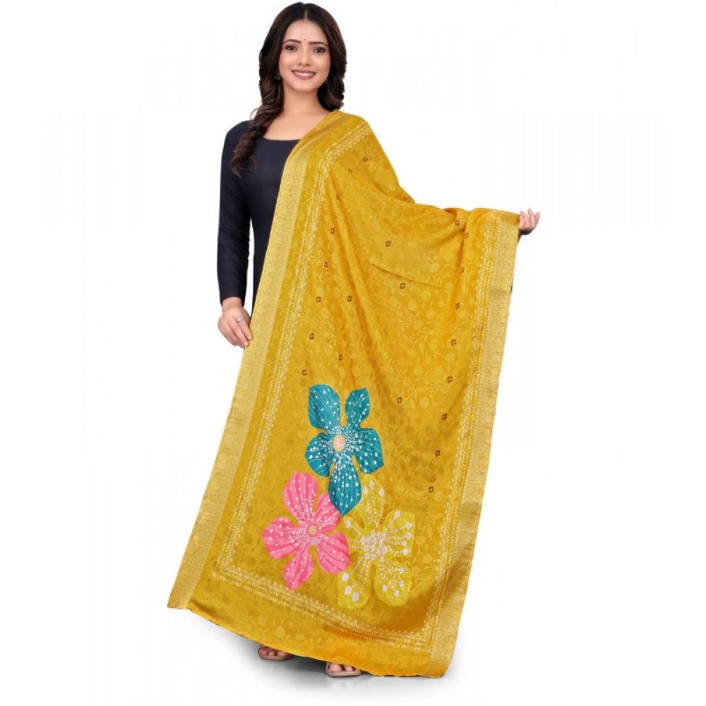 Women's chanderi silk Printed Dupatta (Yellow, Length: 2 Mtr)