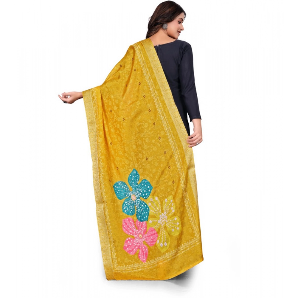 Women's chanderi silk Printed Dupatta (Yellow, Length: 2 Mtr) - Image 5