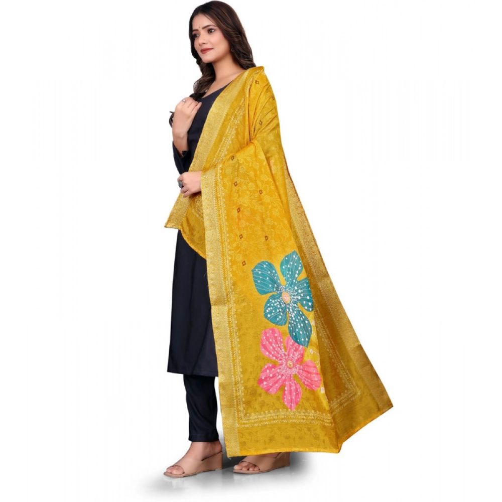 Women's chanderi silk Printed Dupatta (Yellow, Length: 2 Mtr) - Image 4