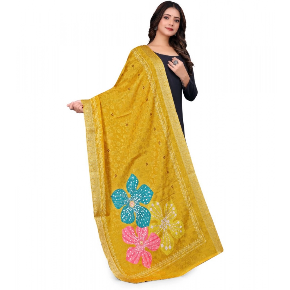 Women's chanderi silk Printed Dupatta (Yellow, Length: 2 Mtr) - Image 3