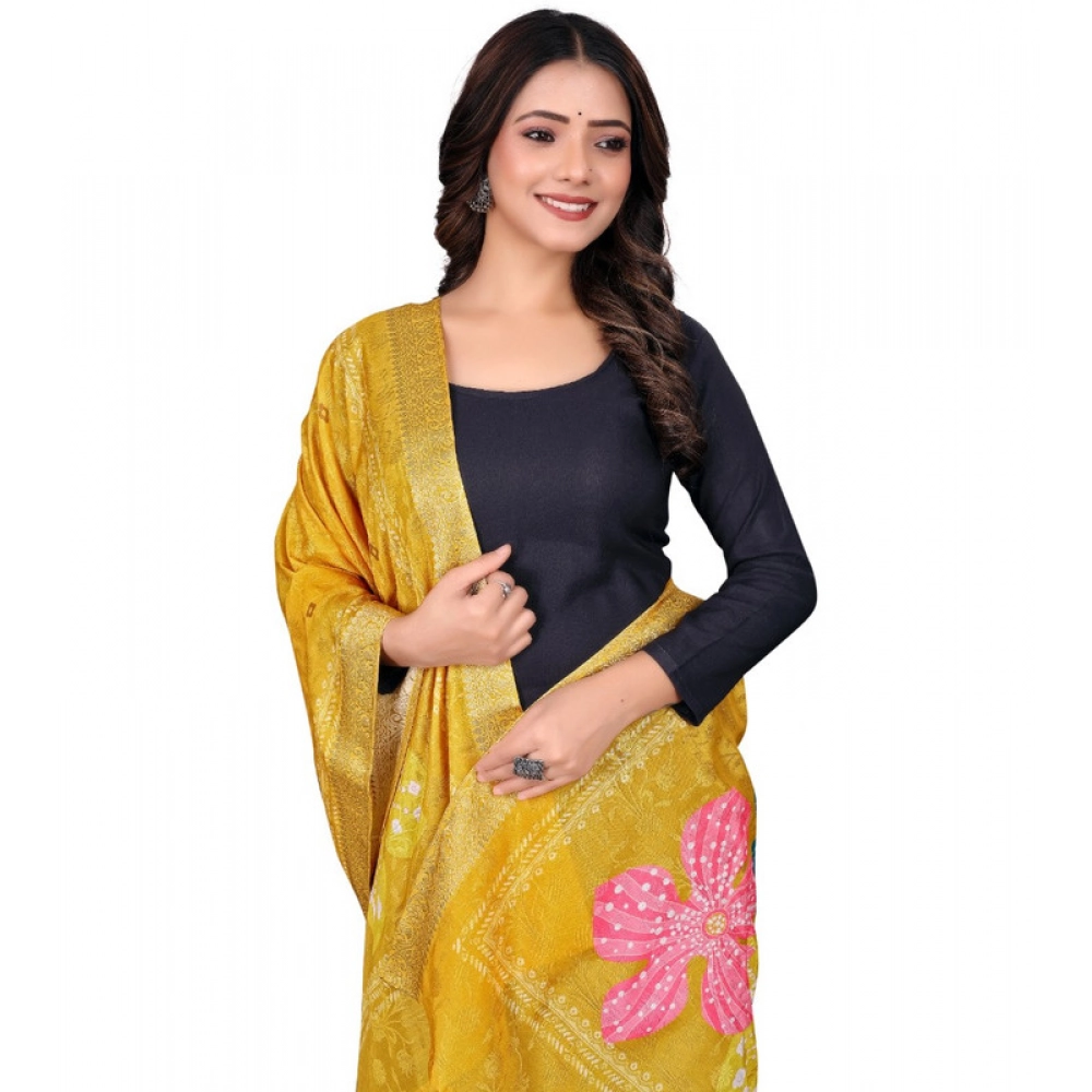 Women's chanderi silk Printed Dupatta (Yellow, Length: 2 Mtr) - Image 2
