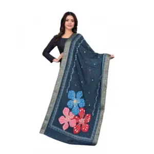 Women's chanderi silk Printed Dupatta (Navy Blue, Length: 2 Mtr)