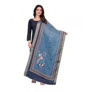 Women's chanderi silk Printed Dupatta (Navy Blue, Length: 2 Mtr)