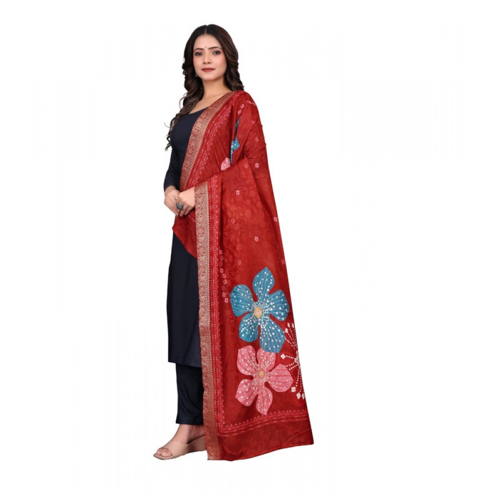 Women's chanderi silk Printed Dupatta (Red, Length: 2 Mtr) - Image 4