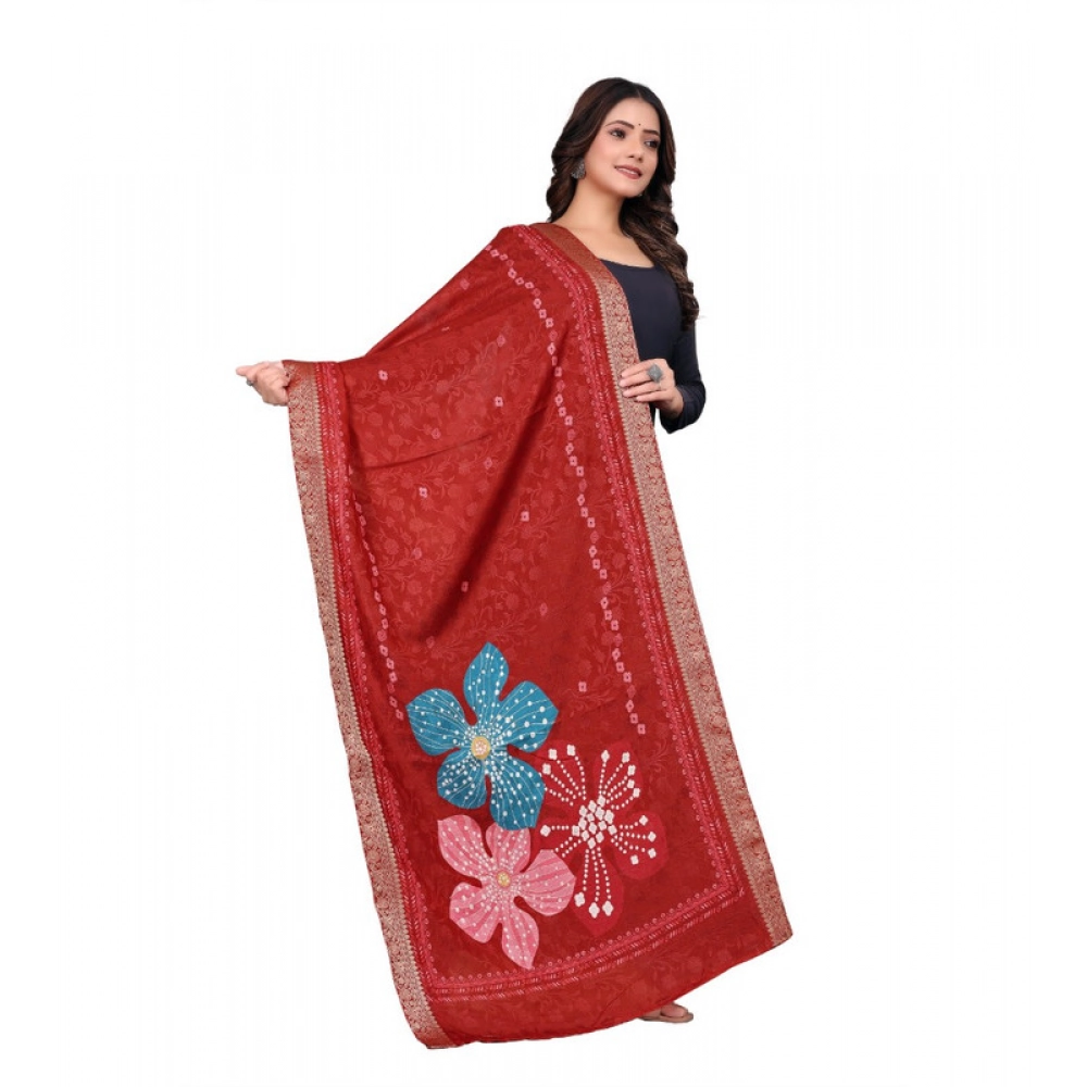 Women's chanderi silk Printed Dupatta (Red, Length: 2 Mtr) - Image 3