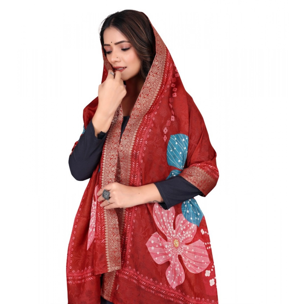 Women's chanderi silk Printed Dupatta (Red, Length: 2 Mtr) - Image 2
