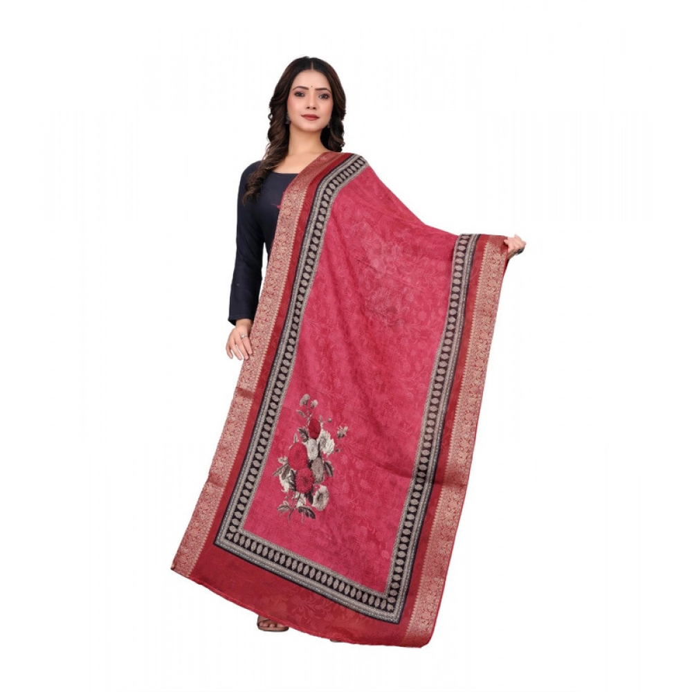 Women's chanderi silk Printed Dupatta (Red, Length: 2 Mtr)