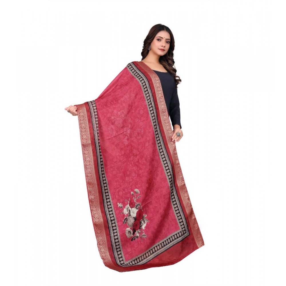 Women's chanderi silk Printed Dupatta (Red, Length: 2 Mtr) - Image 3