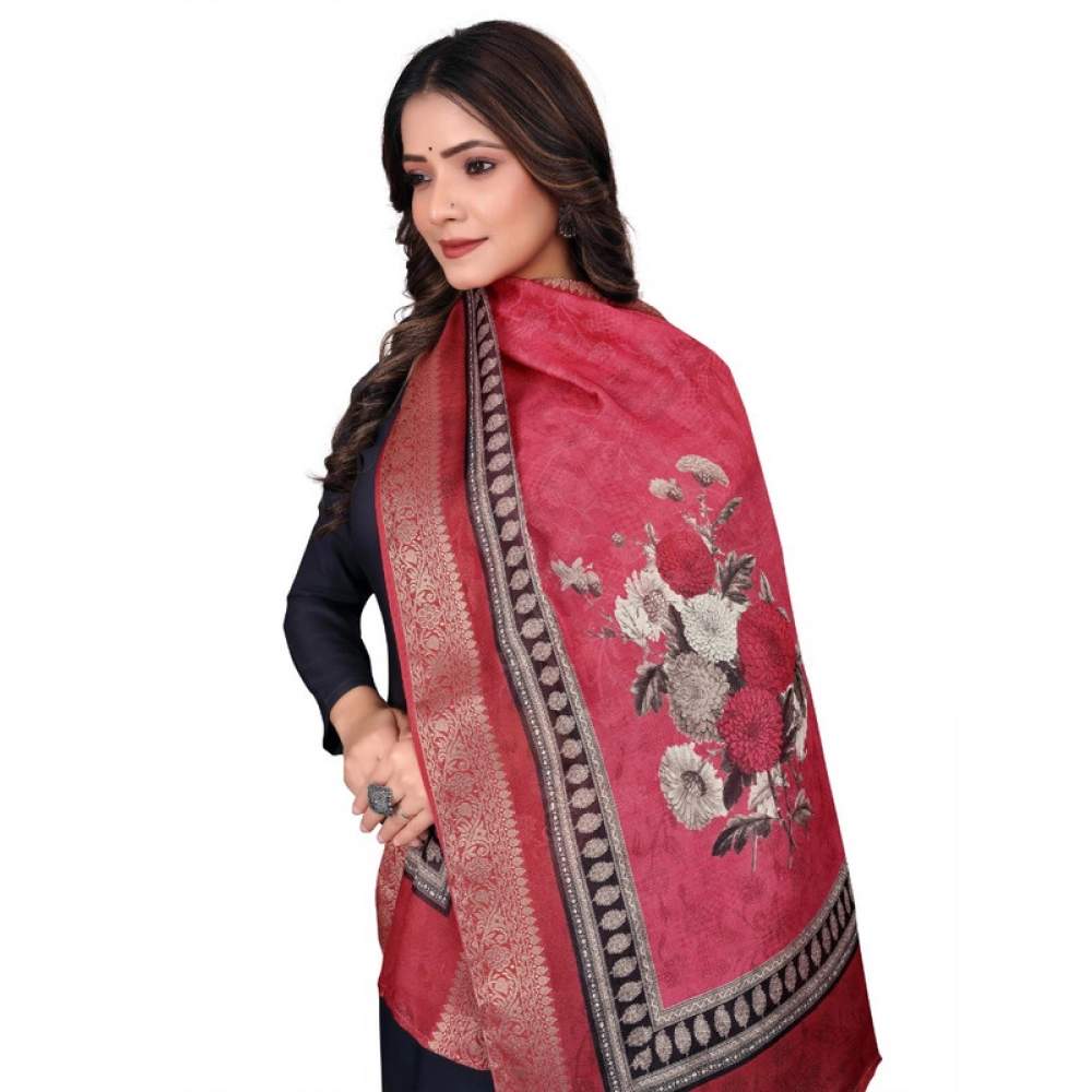 Women's chanderi silk Printed Dupatta (Red, Length: 2 Mtr) - Image 2