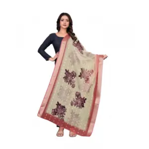 Women's chanderi silk  Printed Dupatta (Beige, Length: 2 Mtr)