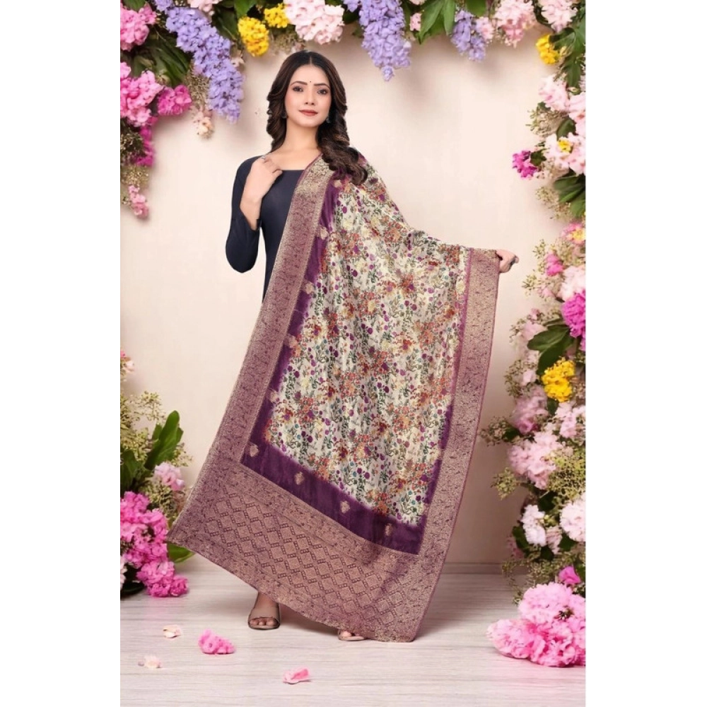 Women's chanderi silk Printed Dupatta (Magenta, Length: 2 Mtr)