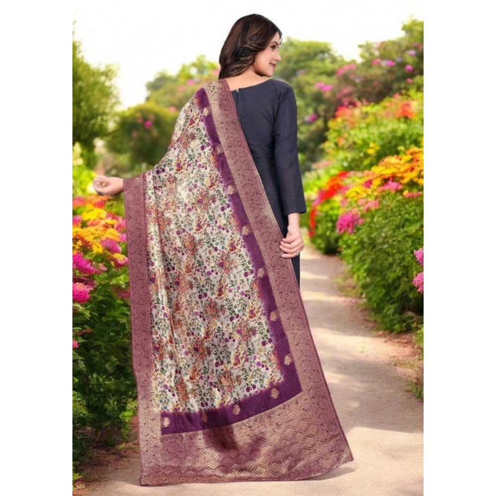 Women's chanderi silk Printed Dupatta (Magenta, Length: 2 Mtr) - Image 5
