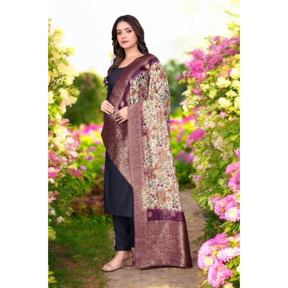 Women's chanderi silk Printed Dupatta (Magenta, Length: 2 Mtr) - Image 4