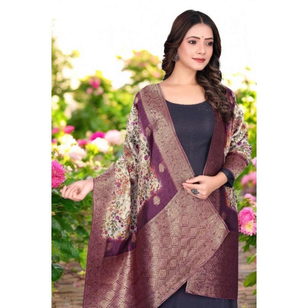 Women's chanderi silk Printed Dupatta (Magenta, Length: 2 Mtr) - Image 2