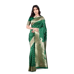 Women's Banarasi Silk Printed Saree With Unstitched Blouse 5.5Mtr (Green)