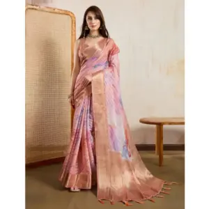 Women's Viscose Printed Saree With Unstitched Blouse 5.5Mtr (Peach)