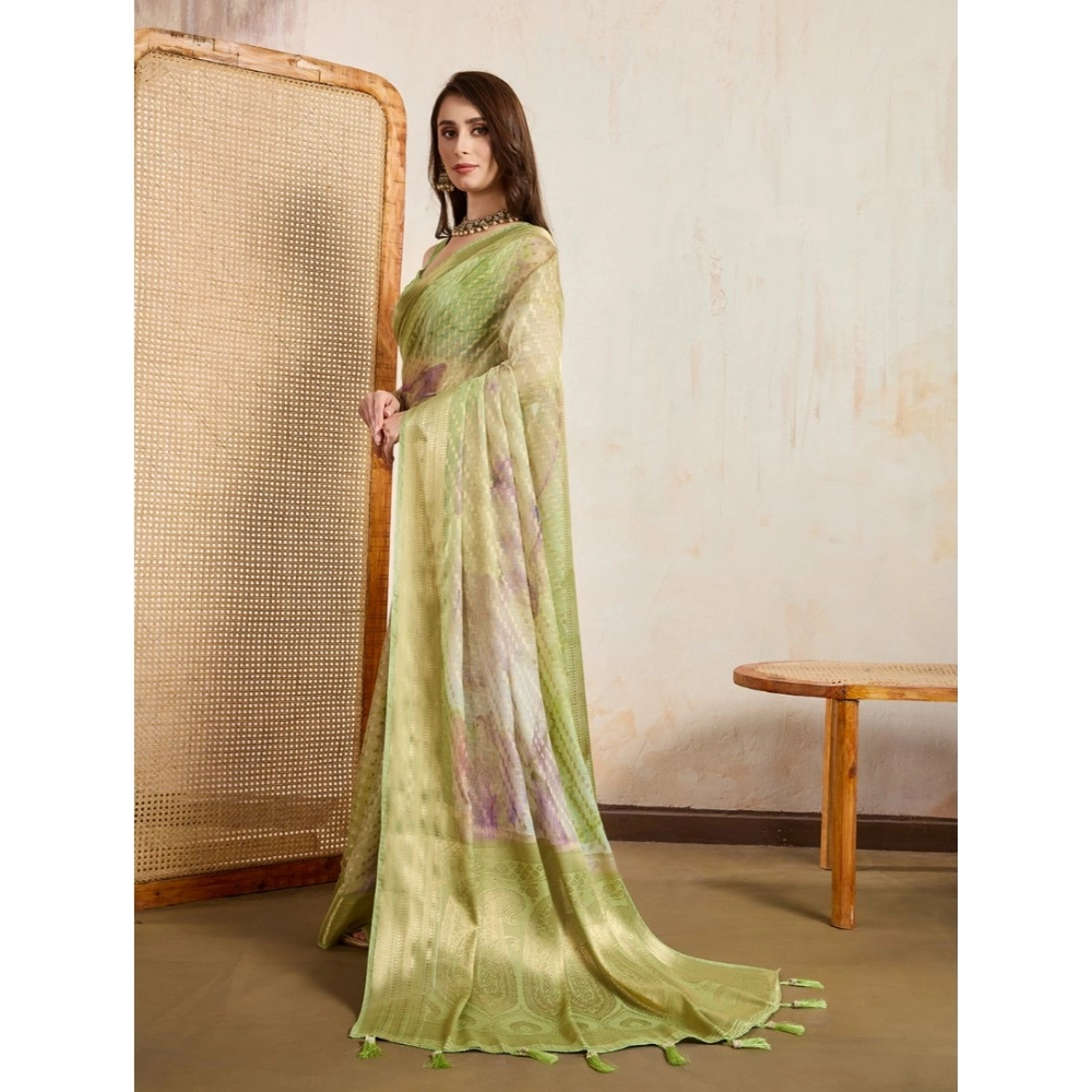 Women's Viscose Printed Saree With Unstitched Blouse 5.5Mtr (Light Green) - Image 3