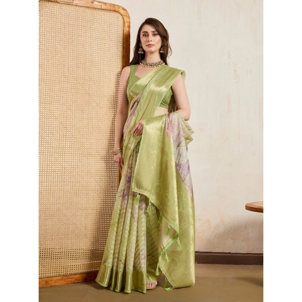 Women's Viscose Printed Saree With Unstitched Blouse 5.5Mtr (Light Green) - Image 2