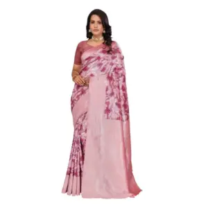 Women's Banarasi Silk Jaquard Woven Saree With Unstitched Blouse 5.5Mtr (Pink)