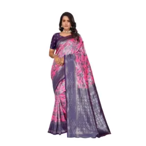 Women's Banarasi Silk Jaquard Woven Saree With Unstitched Blouse 5.5Mtr (Pink)