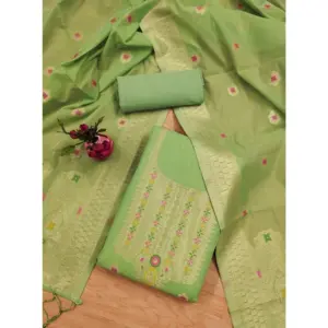 Women's Banarasi Silk Printed Unstitched Salwar Suit Material With Dupatta (Pista, 3Mtrs)